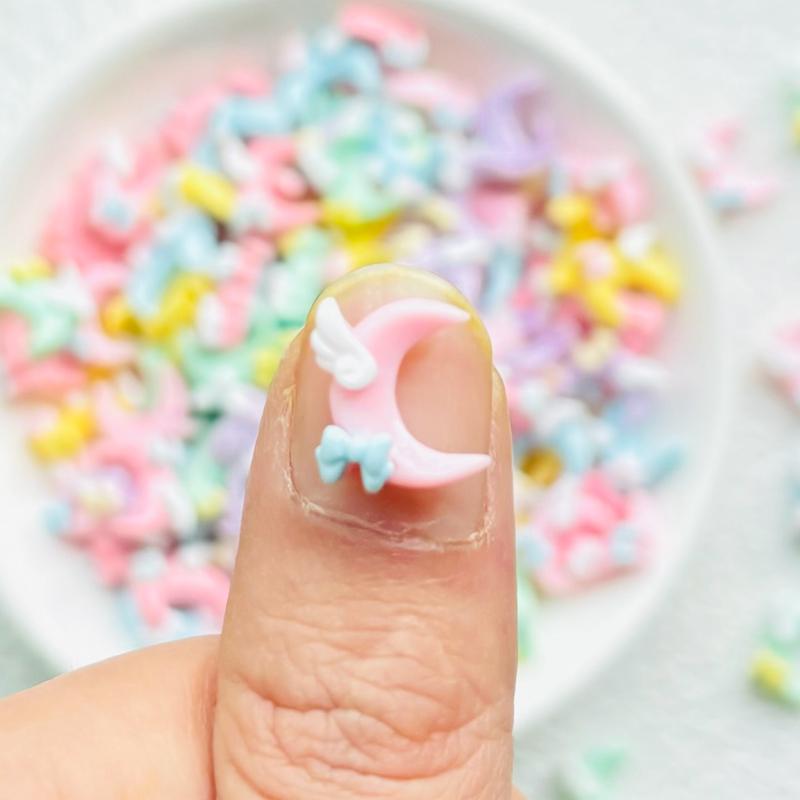 30 Pcs New Cute Mini Resin Cartoon Bow Knot, Moon Series Flatback Ornament Jewelry Making Manicure Hairwear Accessories A96