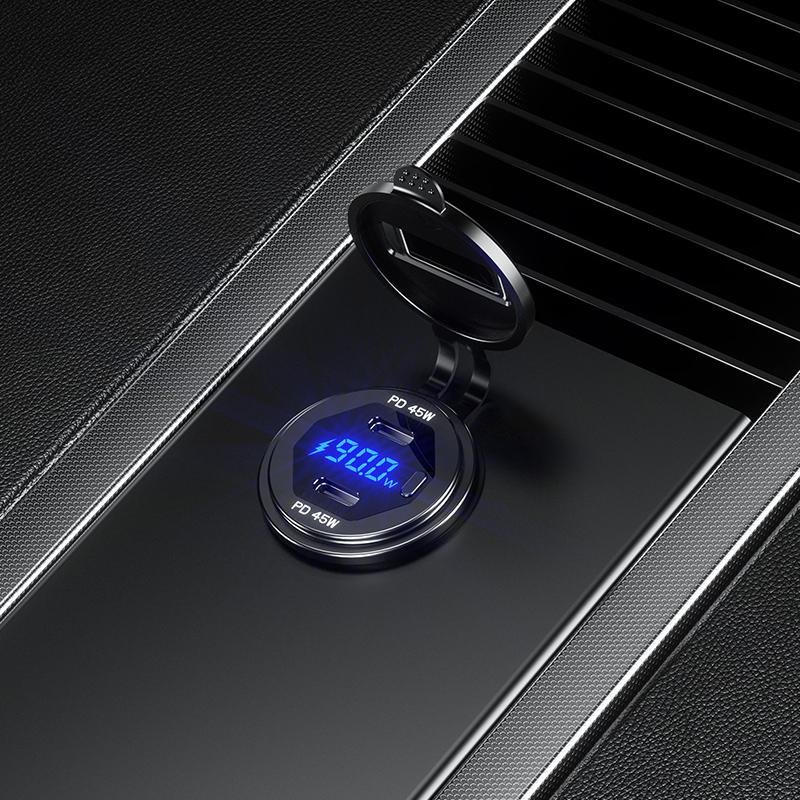 Металлическое двойное 90 Вт USB C Type C PD быстрое автомобильное зарядное устройство 12 В/24 В с дисплеем напряжения/мощности для внедорожника мотоцикла грузовика лодки автобуса автофургона квадроцикла