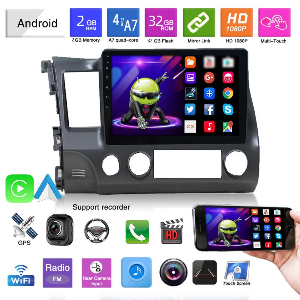 10.1-inch Android GPS Navigation Radio with Wireless CarPlay for Honda Civic 2006-2011, 2GB+32GB.