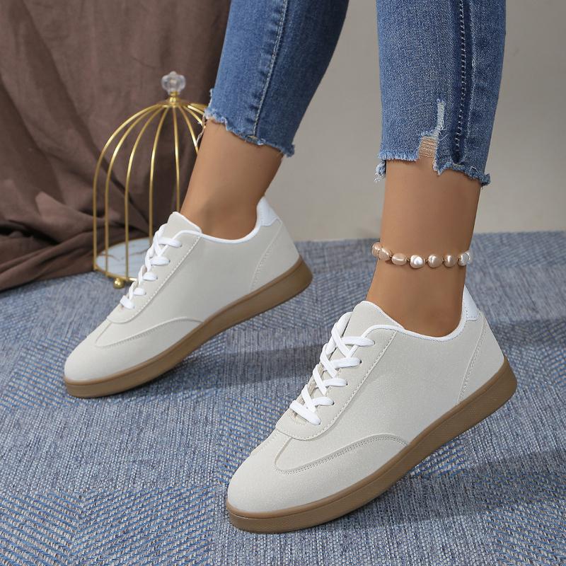 Модные осенние новые повседневные спортивные туфли с круглым носком и плоской подошвой, модные популярные кроссовки на шнуровке, нескользящие женские вулканизированные туфли