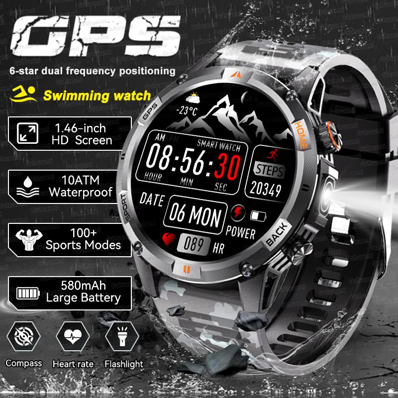 Новая умная часы с GPS-картой, навигацией, AMOLED-экраном, водонепроницаемостью 10 ATM, компасом, фонариком, поддержкой звонков по Bluetooth, для мужчин