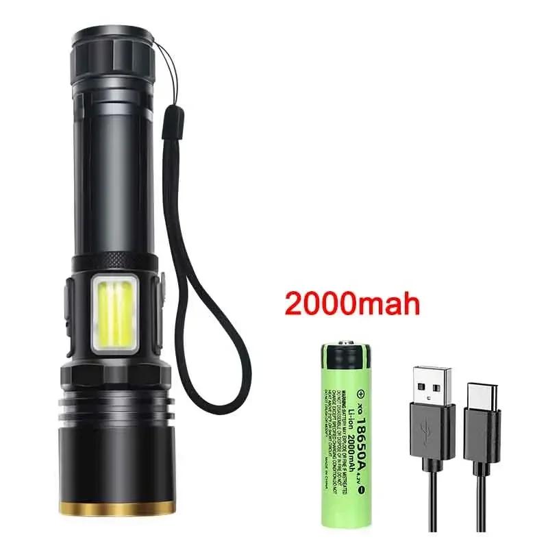 Portable Zoom LED Flashlight White Laser Wick USB Rechargeable Torch Camping Outdoor Hunting Fishing Walking Lighting Lantern