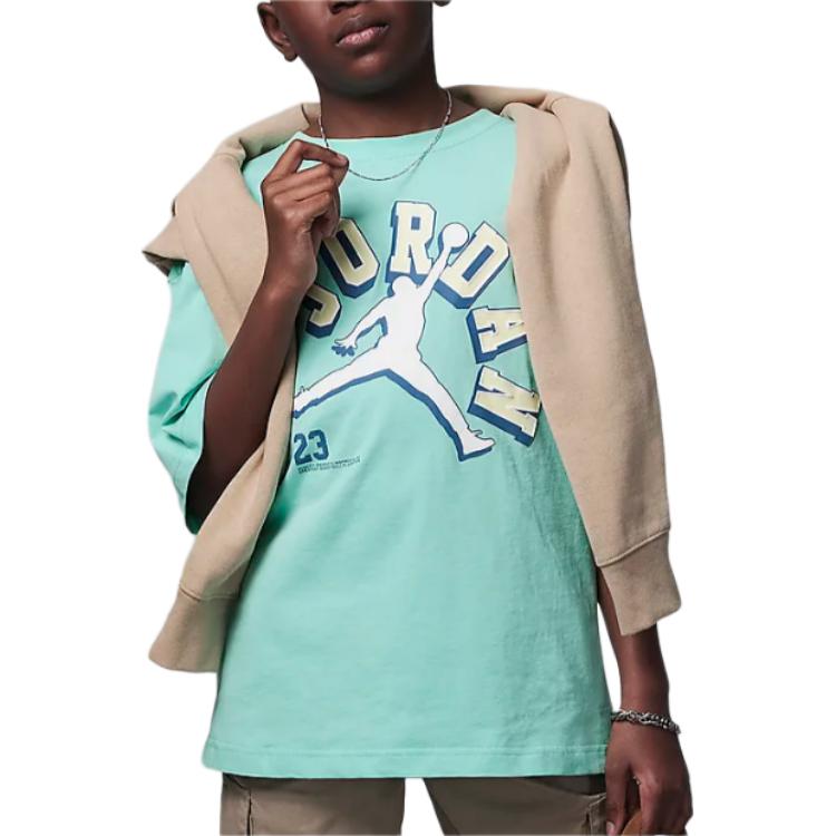 Jordan Детский свитер Varsity Jumpman с круглым вырезом и буквенным принтом, футболка с коротким рукавом, детские топы, цвет зеленый FV2530-323
