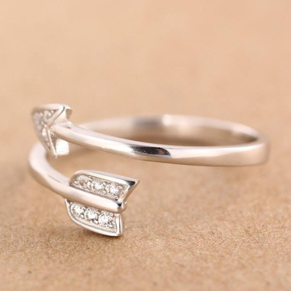Trendy Open Toe Ring Arrow Heart Design S925 Silver Plated Adjustable Finger Ring for Women