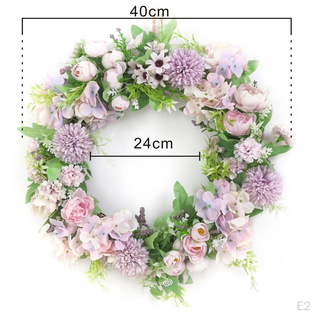 Floral Twig Wreath 16 Inch Handmade Artificial Flowers Garland Front Door (Pink)