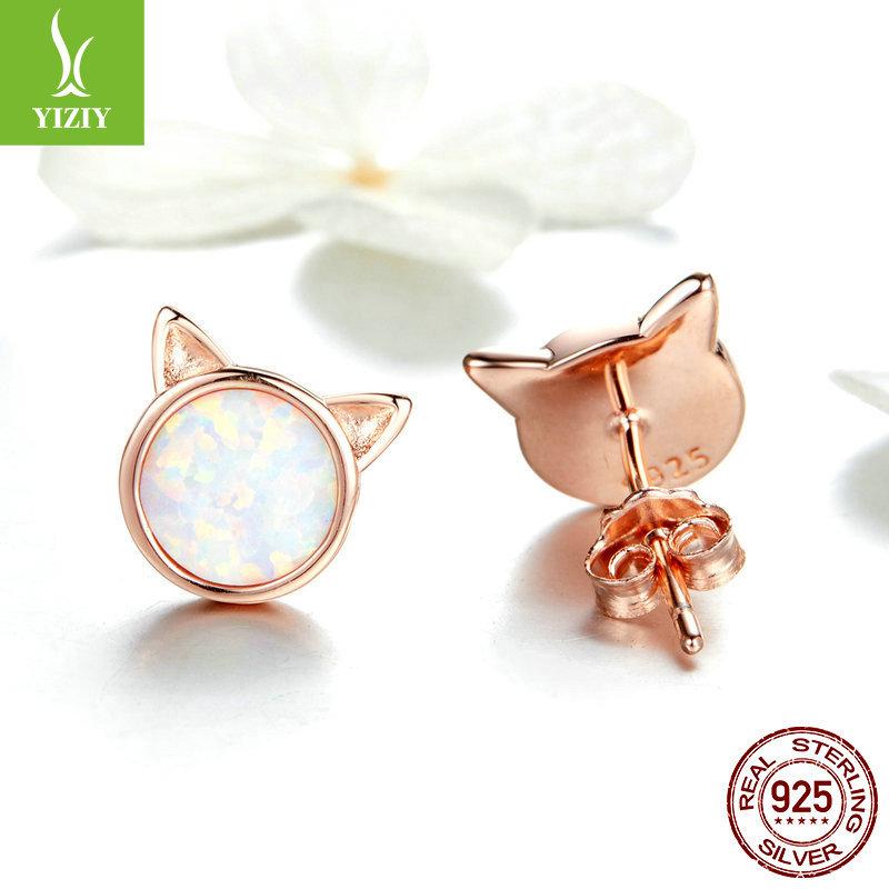 Серьги-гвоздики Meow Star Simple Cat для женщин из стерлингового серебра S925 с опалом, источник Sce538