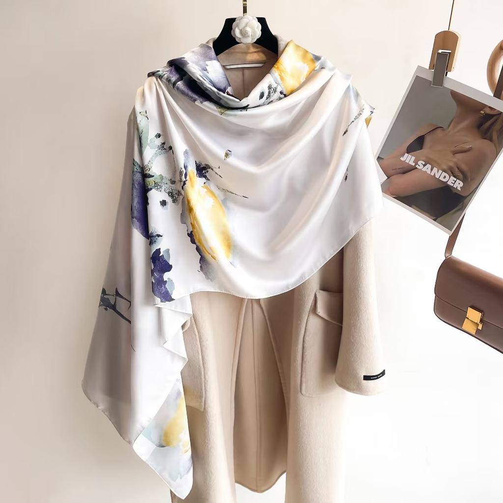 Hangzhou Silk Silk Scarf Autumn and Winter Shawl Two-purpose Thin Style Versatile Fashion New High-end High-end Exterior Matching