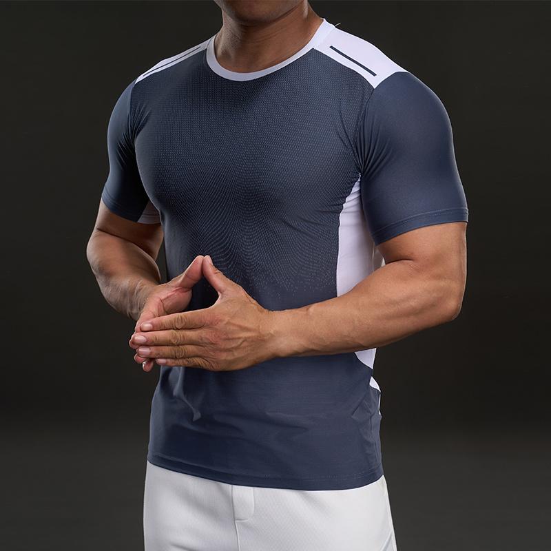 Спортивная и фитнес повседневная футболка с круглым вырезом и короткими рукавами, модная, облегающая, эластичная, контрастного цвета, для улицы