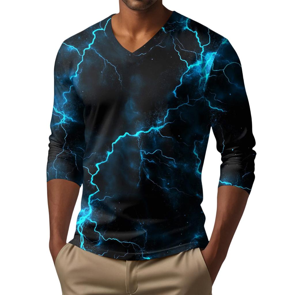 Мужская футболка с V-образным вырезом, повседневная, модная, с принтом, с длинным рукавом