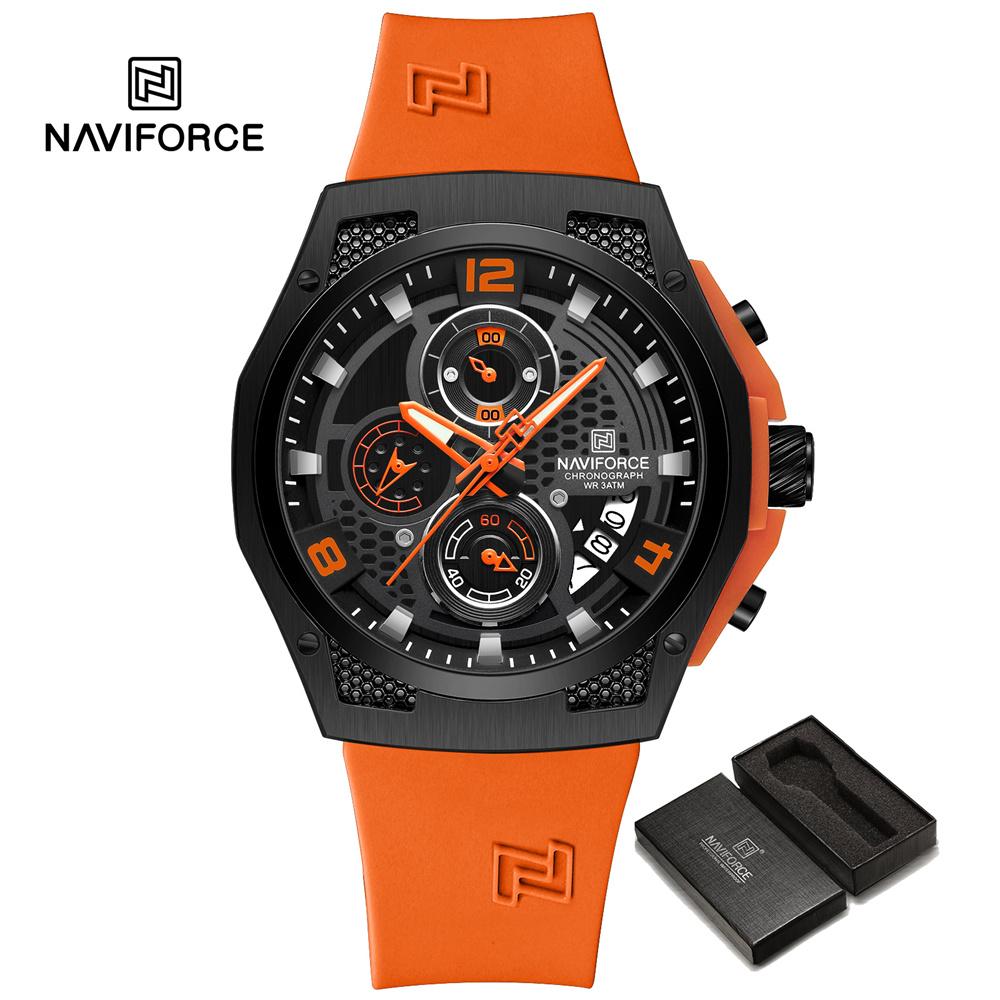 Naviforce Мужские повседневные спортивные резиновые часы кварцевый хронограф водонепроницаемые светящиеся модные часы NF8051T