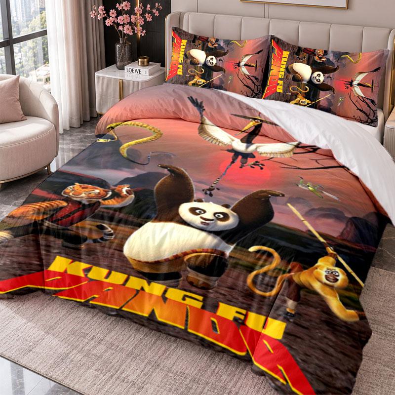 Kung Fu Panda 3Pcs Bedding Set Duvet Cover With Two Pillowcases For Bedroom Home Decoration