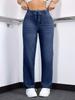 Puffanpop Women's Straight Leg Jeans High Waisted Drawstring Waist Vintage Wash Blue Denim Pants with Super Stretch for Comfort