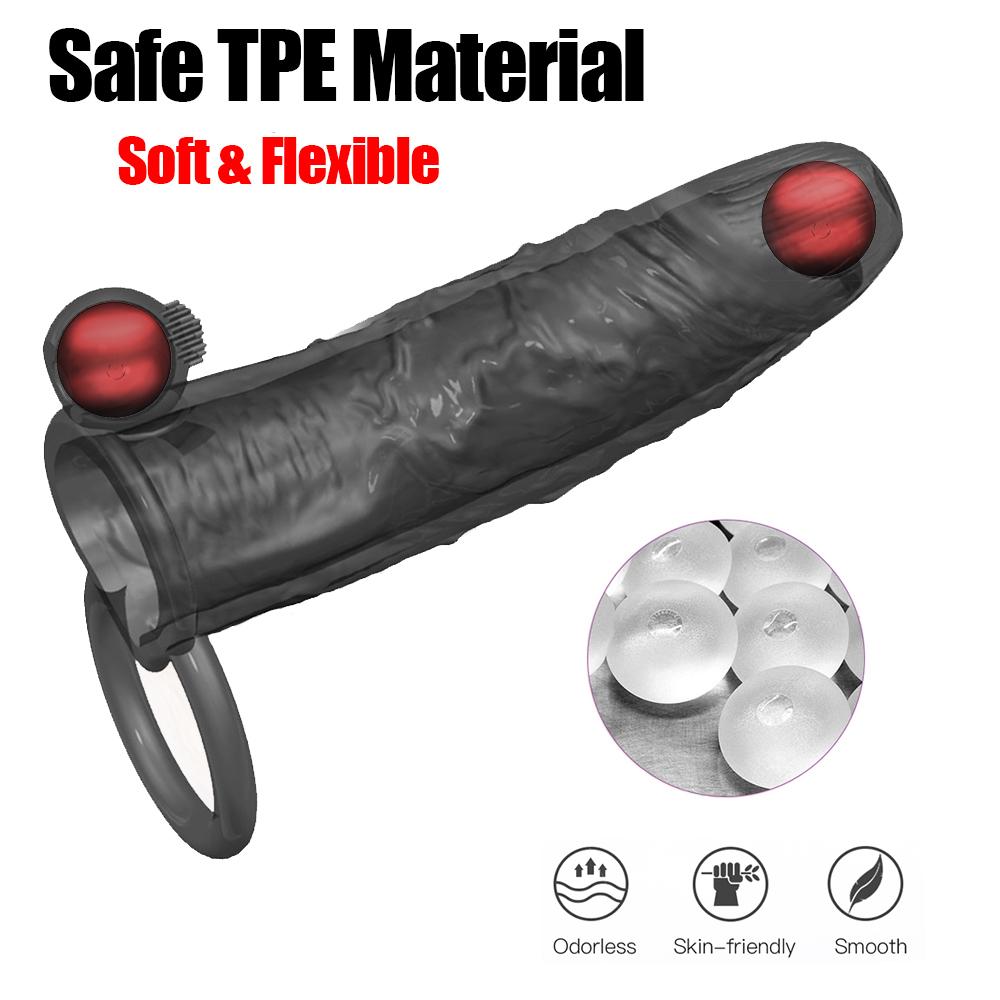 Вибрирующие презервативы для увеличения для мужчин, многоразовые презервативы, фаллоимитатор, вибратор, кольцо на пенис, рукав для взрослых, секс-шоп, секс-игрушки для пар