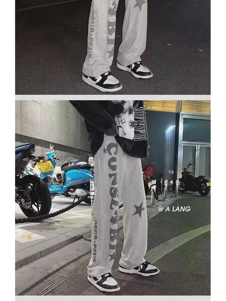 Мужские повседневные прямые брюки в корейском стиле с буквенным принтом в стиле хип-хоп на весну и осень