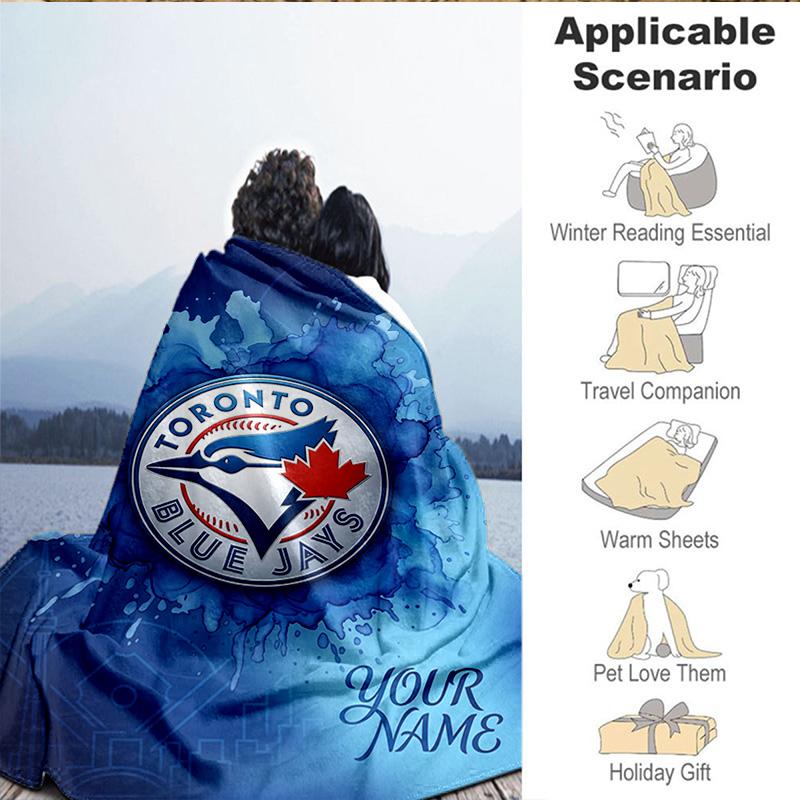 Custom Name Blue Jays Logo Blanket Bedding Blanket for Women Men, Soft Throw Blankets for Couch,Bed, picnic, Christmas gifts