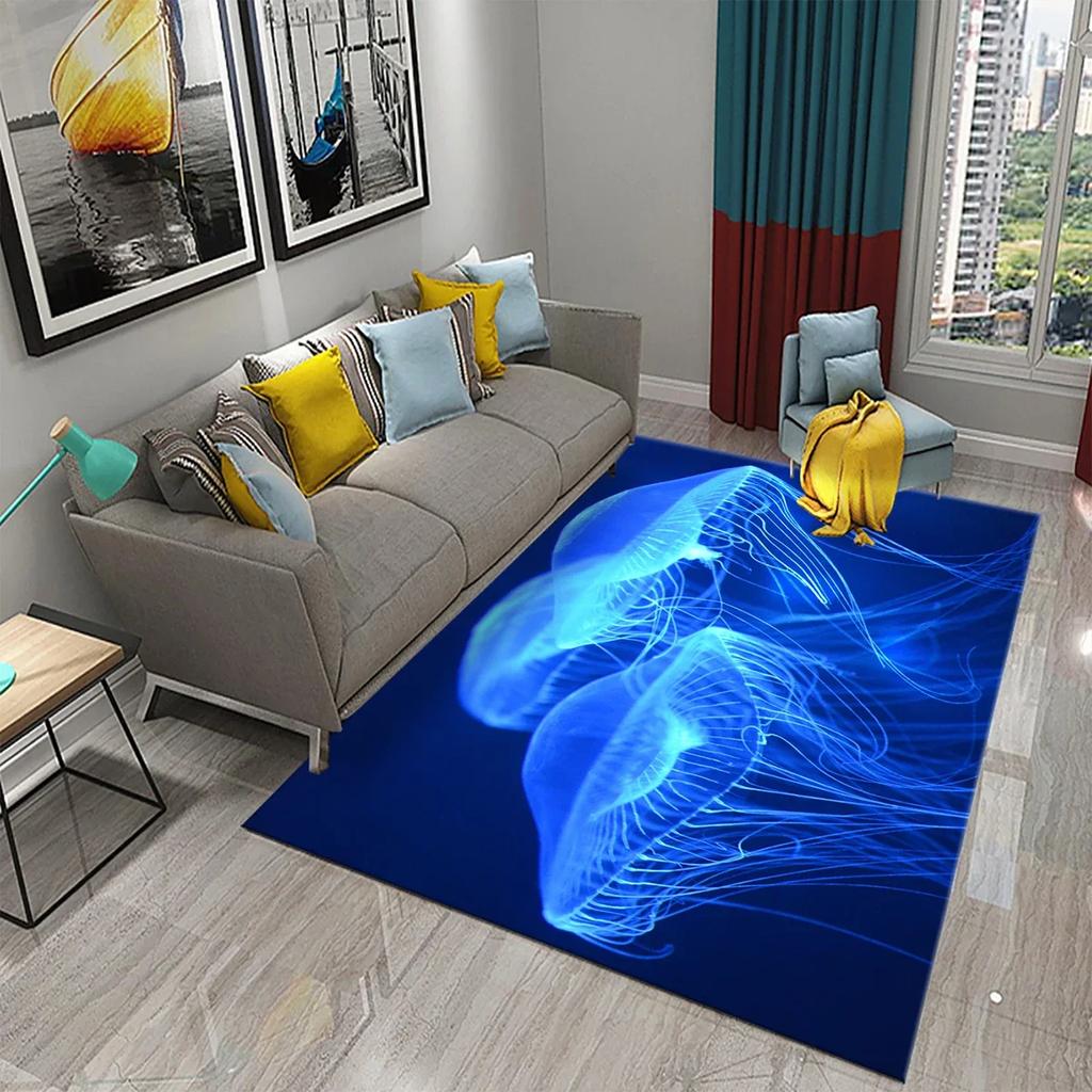 3D Ковер с рисунком медуз, Ковер на морскую тематику для спальни, Ковер для гостиной, Ванная комната, Нескользящий коврик, Домашний ковер, Ковер для отеля, Кухонные коврики