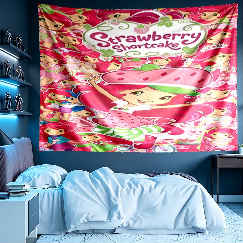 Strawberry Shortcake Print Tapestry, Lightweight Wall Hanging, for Bedroom, Dorm, Living Room, Home Art Decor, Birthday Christmas Gift for Friends