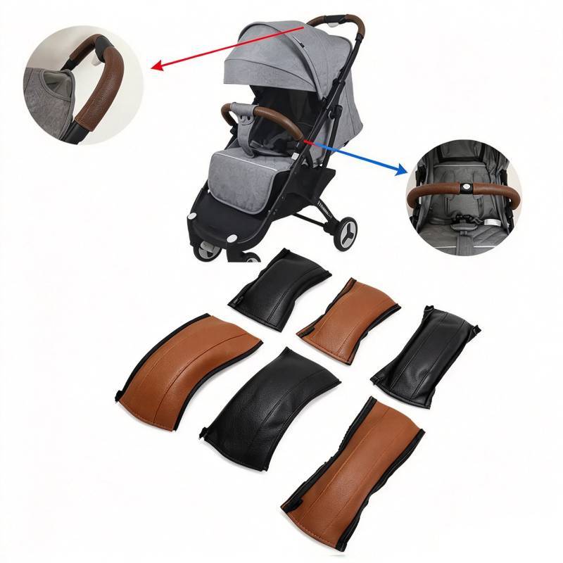 Baby Stroller Pu Leather Handle Covers With Zipper For Easy Cleaning And Comfort