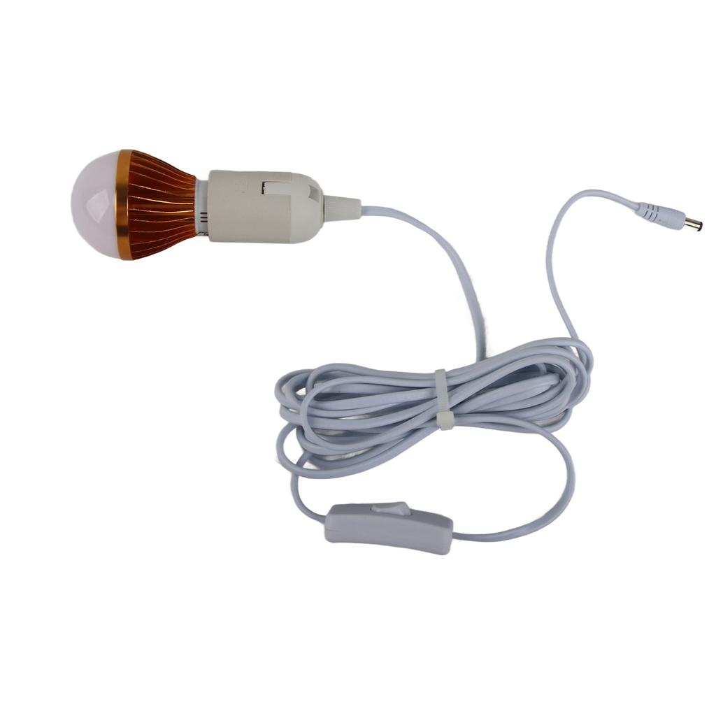 E27 Шарообразная спиральная светодиодная лампа на солнечной батарее белого цвета для кемпинговой палатки 12 В 5 Вт с 3-метровым проводом постоянного тока