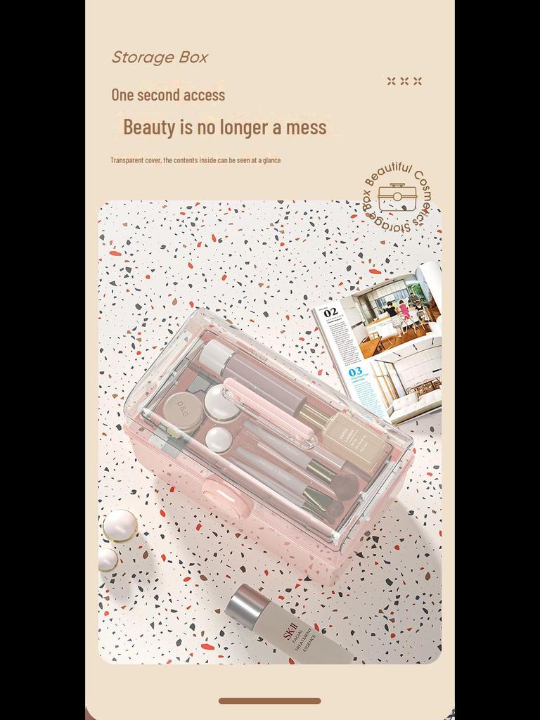 Настольный органайзер для косметики большой вместимости - кисти для макияжа, помада, тональный крем, лак для ногтей и маска, пылезащитный контейнер для хранения