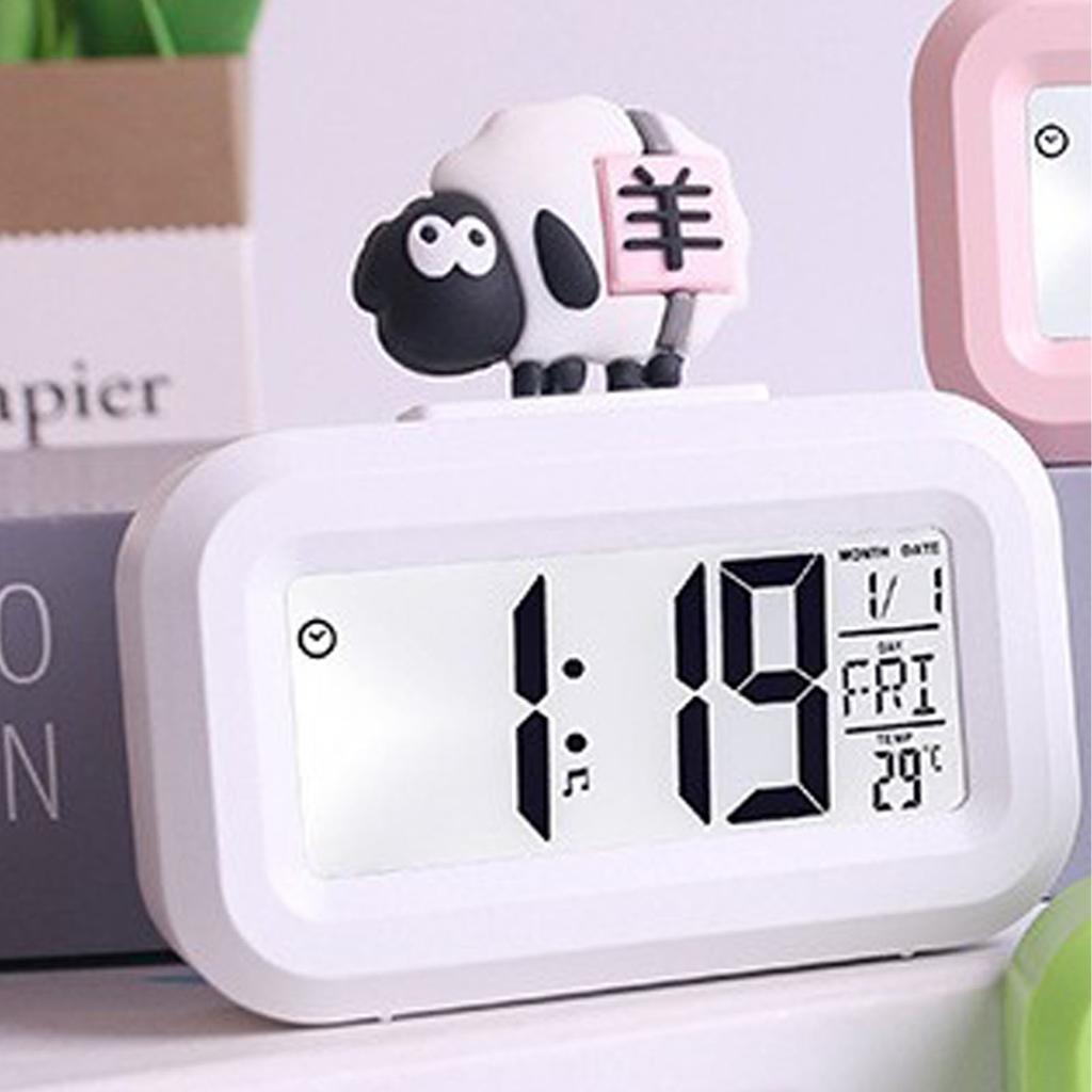 Электронные часы Милый мультфильм светодиодный экран Настольный электронный будильник Данные Время Календарь Температура