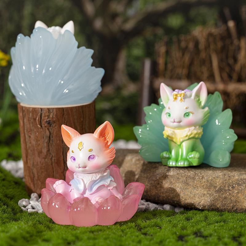 Shanhai Fox Ornament Cartoon Nine-Tailed Fox Resin Crafts Desktop Ornament Decorative Toys