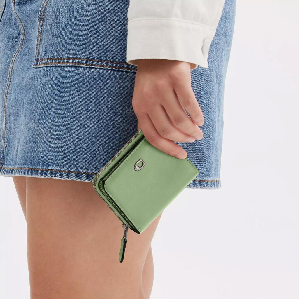 Coach Кошелек 11 Золотой Логотип Застежка-молния Изысканный кошелек из телячьей кожи Обычный женский кошелек Серебристый Светло-фисташковый CH814-LHTY6