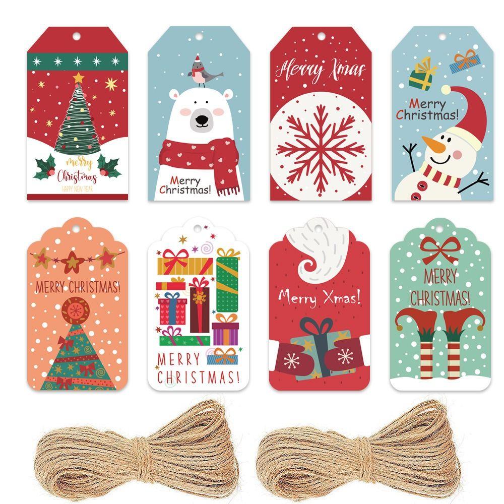 50Pcs Cartoon Pattern Christmas Gift Tag Color Printed DIY Gift Wrapping Label Holiday