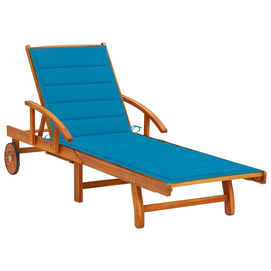 Folding Sun Lounger with Cushion Solid Acacia Wood