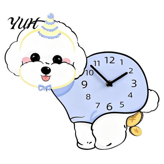 Quiet Wall Clock Pooping Dog Clock, Wooden with Swinging Pendulum, Silent Non Ticking Living Room for Home Office, Gift Lover Pet