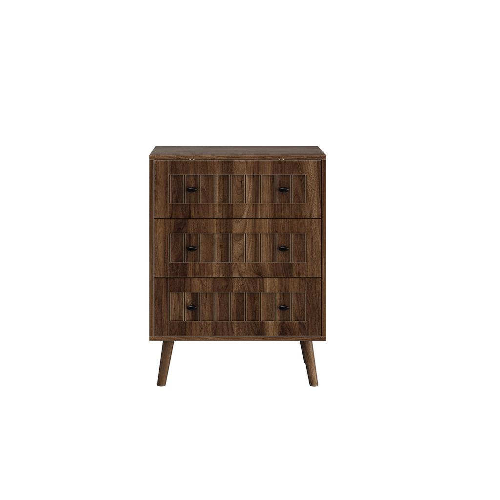 Chest of drawers with three drawers, modern wardrobe, dressing table, suitable for living room, bedroom, hallway (walnut wood)
