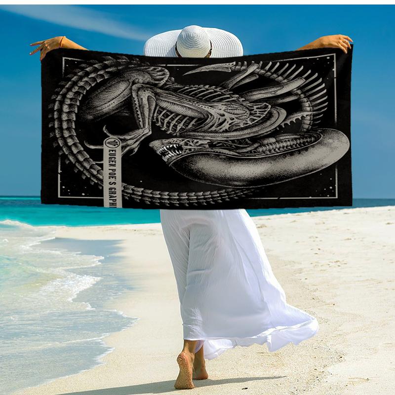 Alien horror Artwork Beach Towel, Super Soft Microfiber, Gift for Her/Him, Birthday, for Pool, Beach, Travel, Home Decor Fan gifts