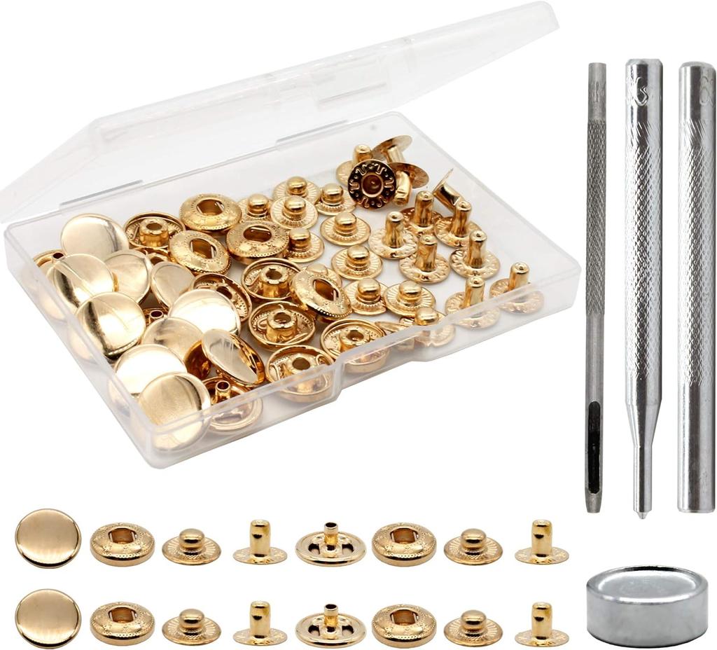 12 наборов Премиум латунь Прочные Защелки-Кнопки для Кожи Комплект, 15 мм Металлические Кнопки-Защелки Кнопки-Заклепки Кожаные Заклепки и Защелки для