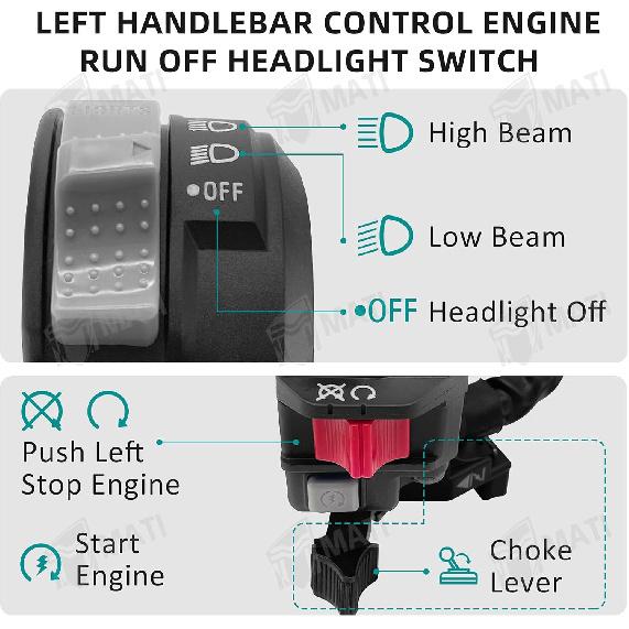 M MATI Left Handlebar Switch Control Engine Start Run Off Headlight For Yamaha YFM Big Bear 250/400 Grizzly 350/400/660 Kodiak 400/450 Wolverine
