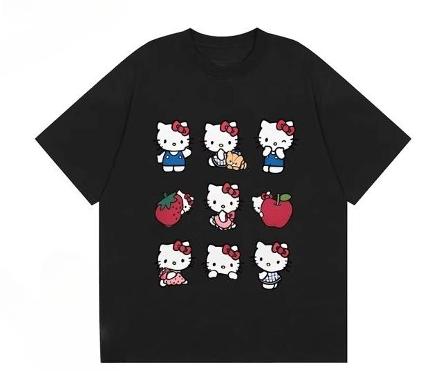 Miniso 2026 Футболка с принтом Hello Kitty, свободная, повседневная, милая, модная, с круглым вырезом, короткий рукав, универсальная, для женщин и девочек