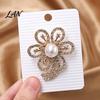 Electroplated Brooch Faux Pearl Rhinestone Flower Brooch, Hollow Floral Lapel Pin for Wedding Bridal Shower, Women Girls Clothing Jewelry Accessories