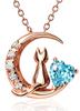 Cubic Zirconia Silver SV925 Cat Moon Heart Necklace for Women Pink [Petit Chaton] (1-02 Gold-Blue)