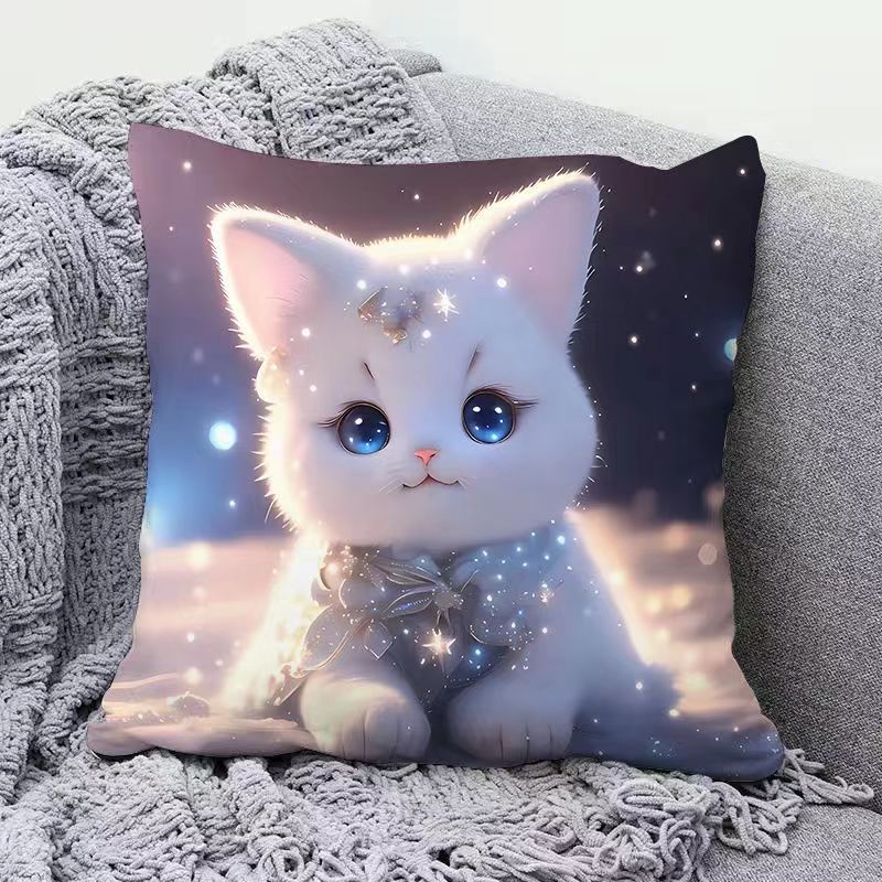 Square Pillowcase Cute Cat Pillow Sofa Cushion Covers Lumbar Cushion for Women