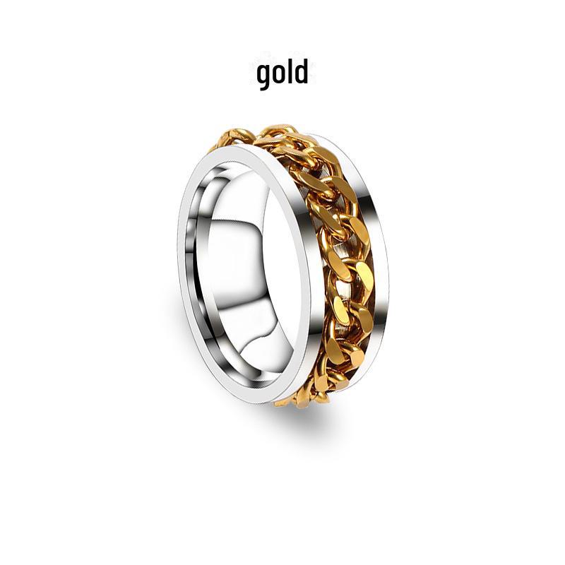 Мужское вращающееся кольцо-цепочка из нержавеющей стали - простой дизайн в виде пивной бутылки из титана