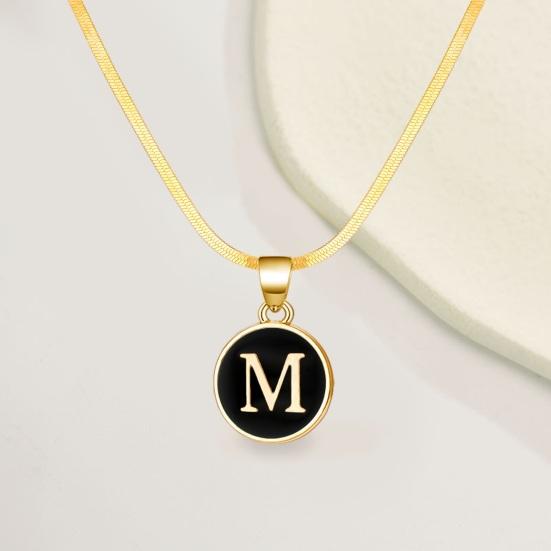 Black Letter Round Pendant Necklace 26 Letter Snake Chain Necklace Women Adjustable