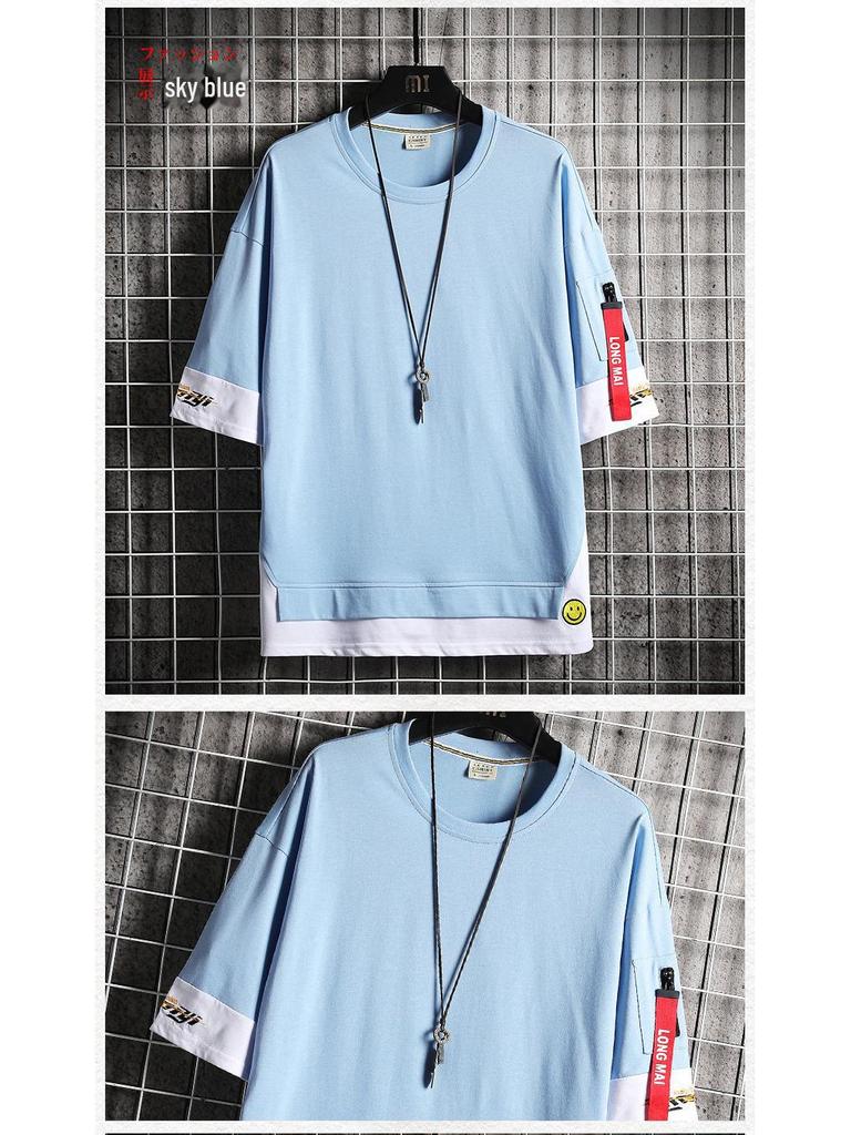 Мужская модная свободная хлопковая футболка в корейском стиле, летняя коллекция 2020 г.