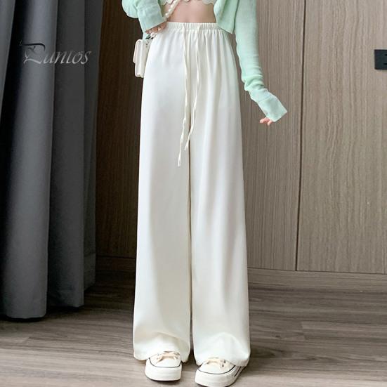 Wide Leg Pants for Women High Elastic Waist Casual Loose Straight Pants Satin Long Trousers for Summer Spring Fall