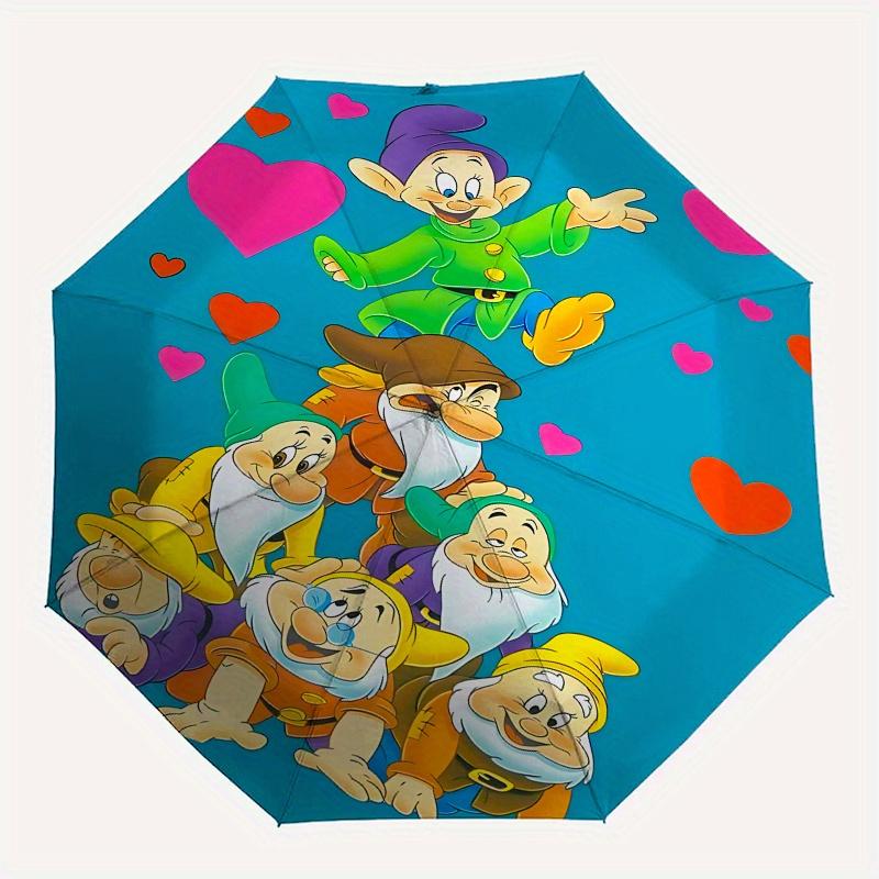 Dwarfs, Hearts Automatic Opening and Closing Umbrella - 8 Ribs Portable Folding Umbrella with Plastic Handle, Suitable for Leisure and Hallo