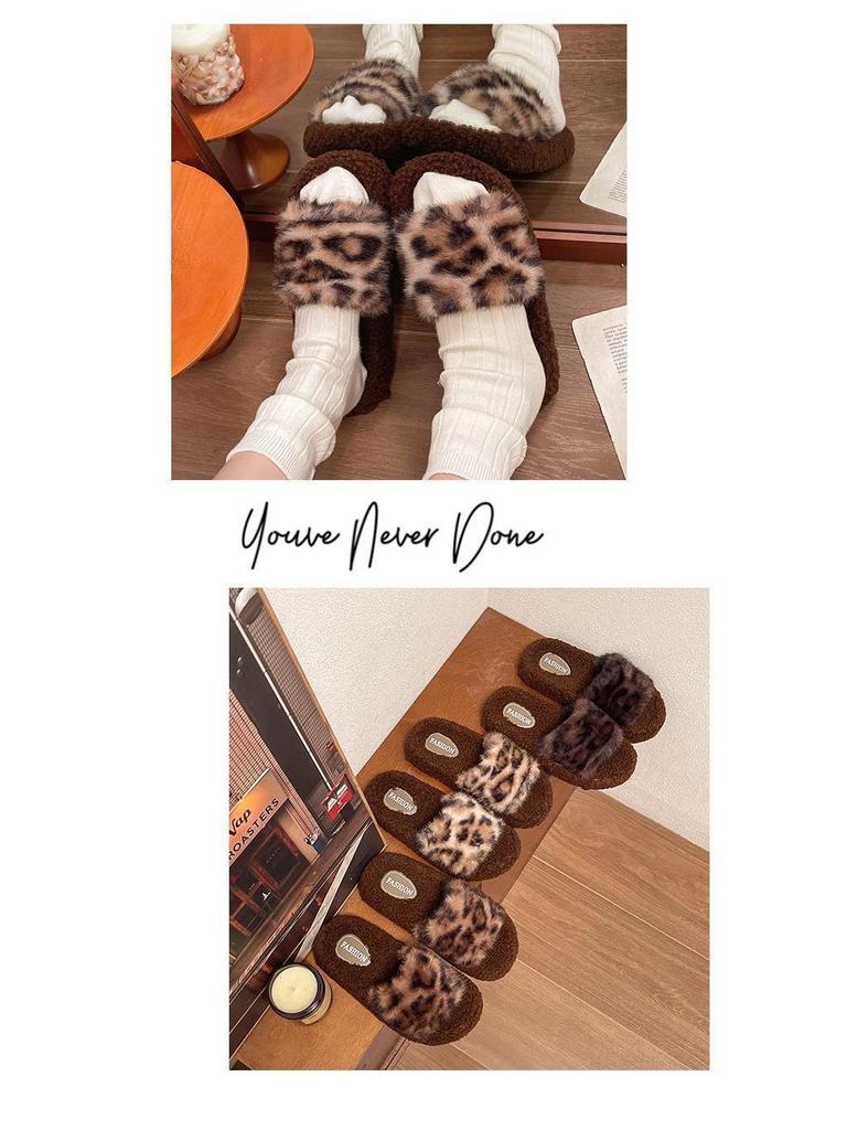 Женские осенне-зимние нескользящие плюшевые домашние тапочки с принтом кошки и леопарда – Милый хлопковый дизайн для родителей и детей