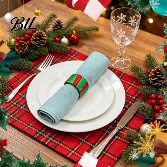 Holiday Table Decor 6Pcs Christmas Napkin Rings, Red And Green Decorative Holders, Reusable Dining Accessories Festive Bands for Dinner Decoration