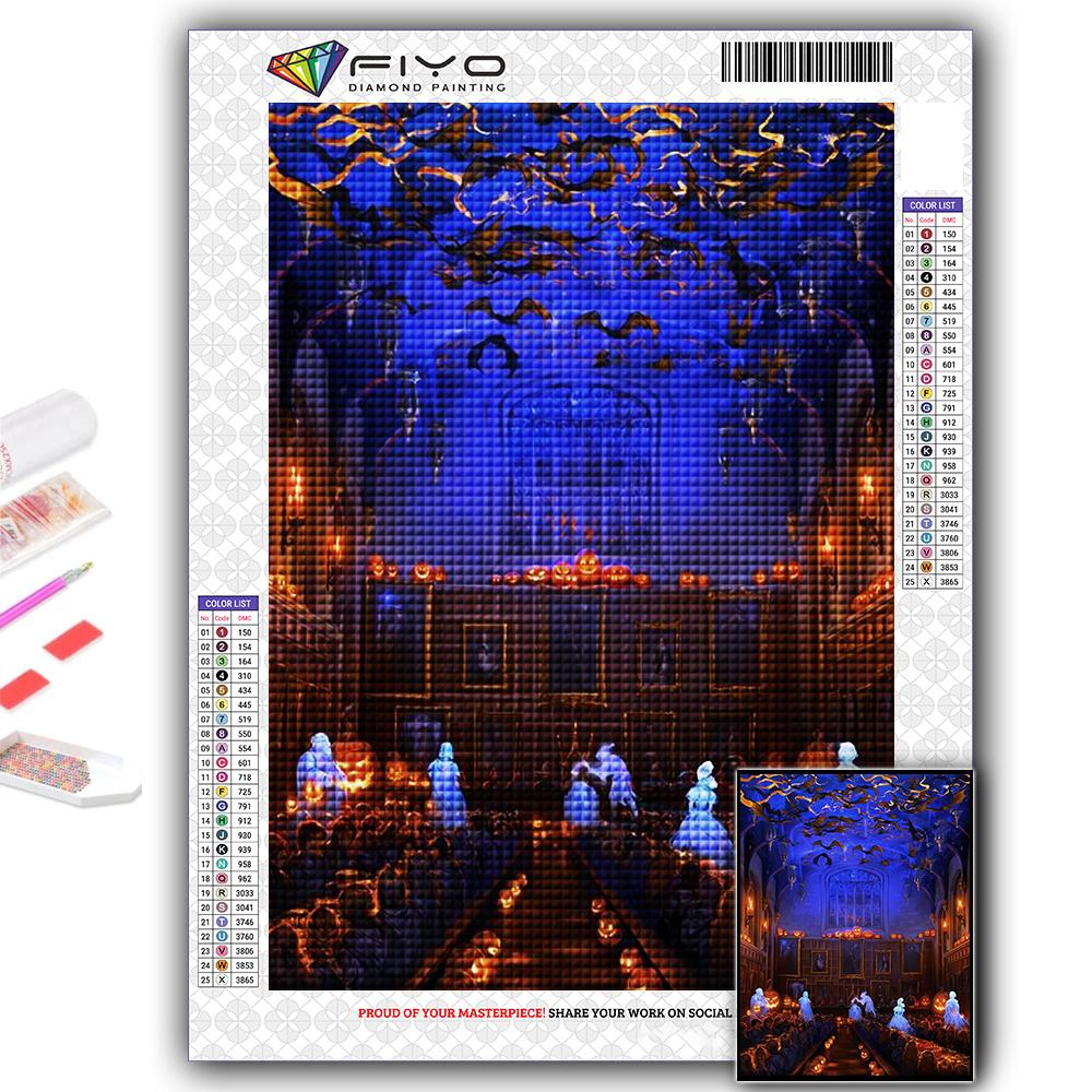5D DIY Diamond Embroidery Halloween Scary Pumpkin And Castle Diamond Painting Mosaic Home Decoration