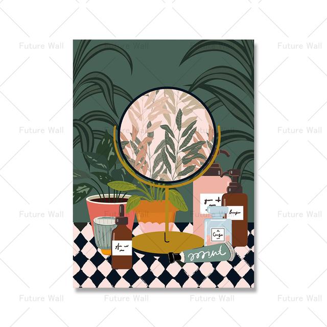 Тропические растения. Растения для ванной комнаты. Скандинавский плакат. Богемное украшение с зелеными листьями.