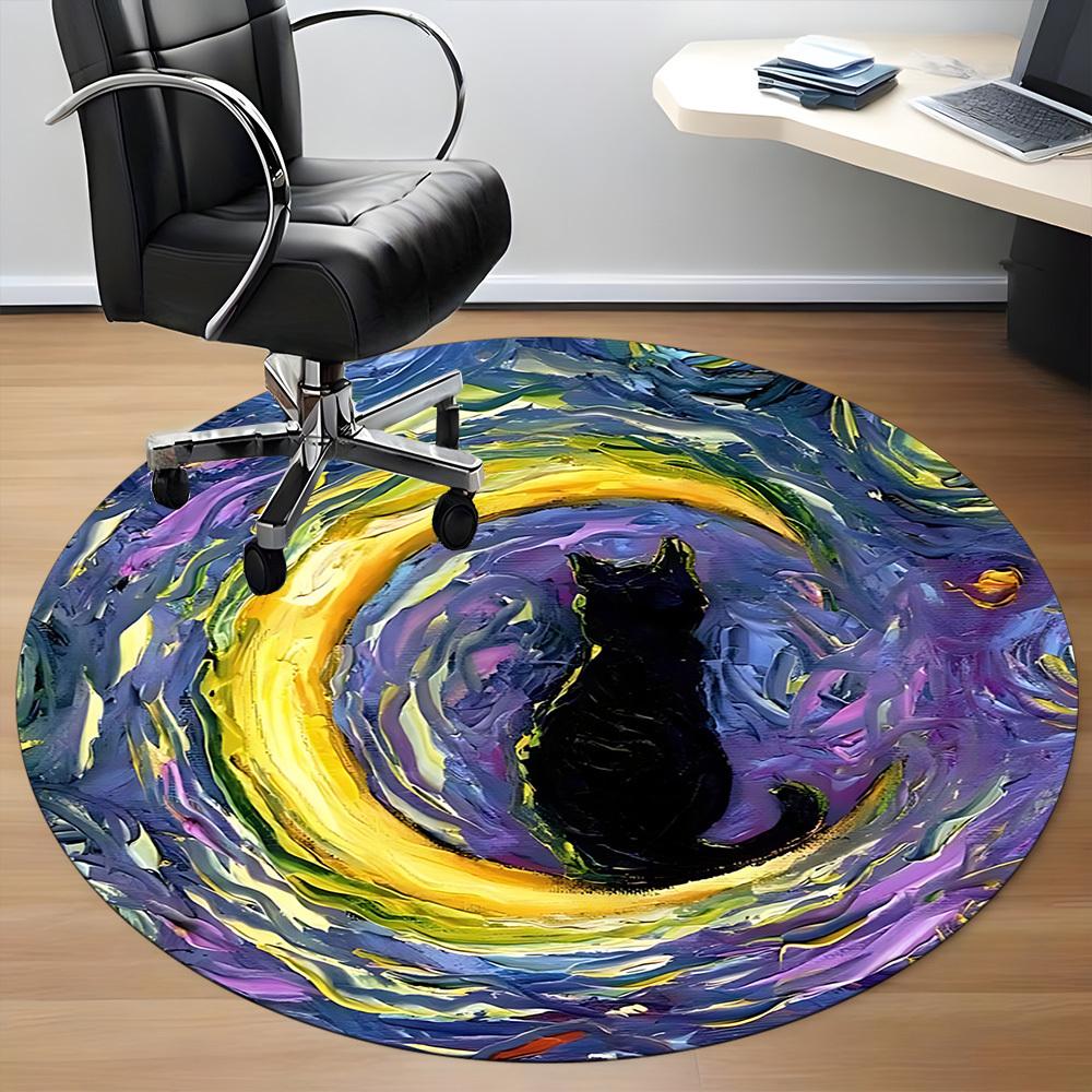 1pc Whimsical Feline Office Round Area Rug, Indoor Mat Suitable ForOffice, Under Office Chairs Bedroom Living Room Home Decor, Room Deco T180