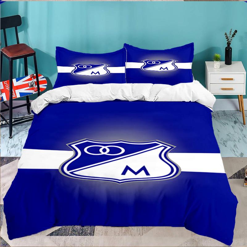 3PCS Blue Shield Emblem Millo-narios Bedding set,Ideal for1pc Duvet Cover And 2pcs Pillowcases Perfect for Christmas Ideal for Bedroom, Dormitory