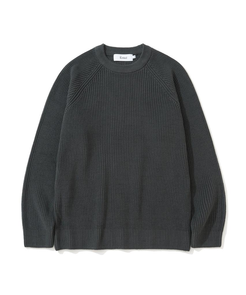 KNITTED [Nitied X Fashion Planet] Cotton Waffle Round Knit Charcoal